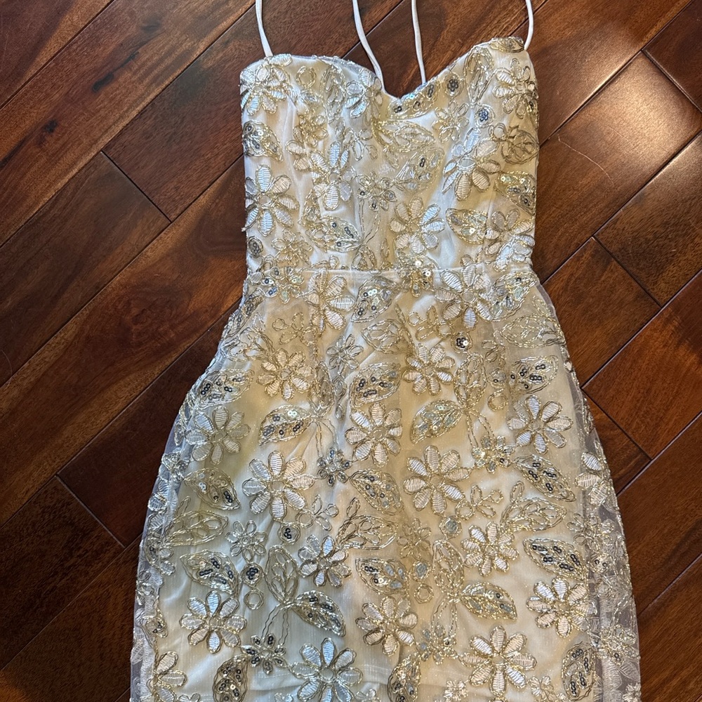 Lucy in the Sky Cream and Gold Embellished Dress, HOMECOMING! - Size S